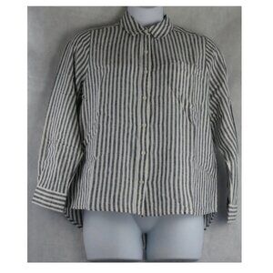 NWT Style & Co Women's Petite Linen Blend Button-Down Shirt, Blue Stripe, PS